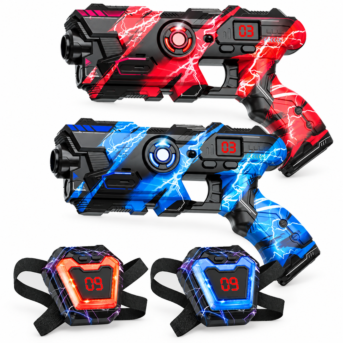 Two-player set: two blasters and two chest targets