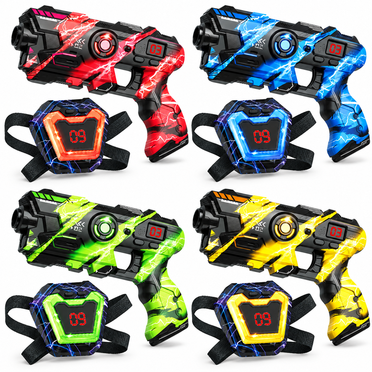 Four-player set: four blasters and four chest targets